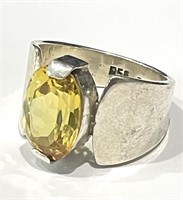 GLOWING FACETED OVAL CITRINE QUARTZ STERLING RING