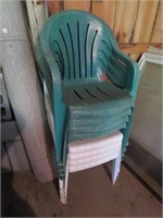 GROUP OF PLASTIC OUTDOOR CHAIRS - GREEN AND