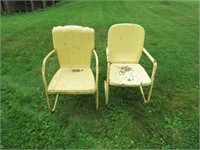 3 YELLOW METAL LAWN CHAIRS - 1 IS MISSING A SCREW