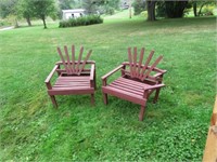 2 WOOD CHAIRS AND BENCH - ONE HAS BROKEN ARM