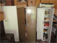 3 METAL CABINETS WITH CONTENTS IN AND ON TOP -