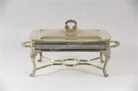 Silverplate Footed Casserole Dish w Candle Warmer
