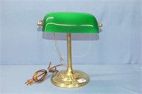 Brass-Tone Banker's Lamp With Green Glass Shade