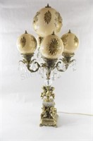 Ornate Brass, Marble, Globe Italian Table Lamps