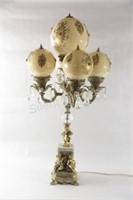 Ornate Brass, Marble, Globe Italian Table Lamps