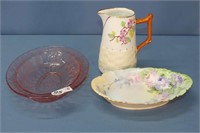 Oval Pink Depression Glass Bowl & Others