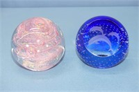 2 Art Glass Paper Weight Spheres