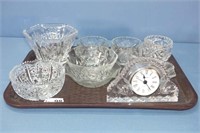 Assorted Small Glass Candy Dishes & Clock