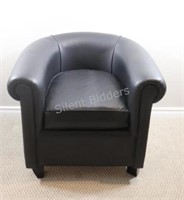 Black Faux Leather Contemporary Accent Tub Chair