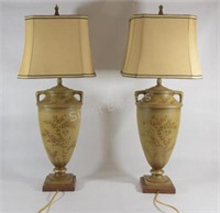 Set of Ceramic Hand Painted Table Urn Lamps