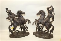 Pair of Spelter 16" Fighting Figures on Horses