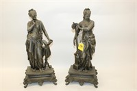 Pair of Spelter Lady Statues on griffin mounts