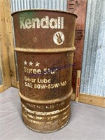 KENDALL OIL BARREL, 14"W X 26.5"T, RUSTED