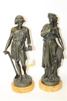 Pair of Bronze Statues on marble base Man & Woman