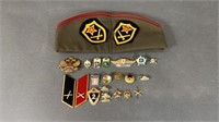 22pc Vtg Soviet Military Hat & Pins