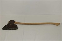 Antique Broad Axe With Replaced Wooden Handle