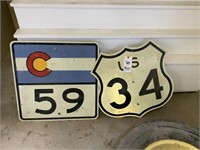 2 Road Signs: CO Hwy 59 & US Hwy. 34
