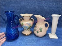 Lot: Hull Pottery vase & other vases -Blue pitcher