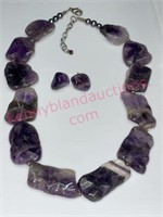 Purple amethyst slab rock necklace & earrings set