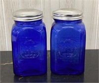 Cobalt blue glass salt, and pepper shakers