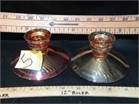 PAIR OF CARNIVAL GLASS CANDLE HOLDERS