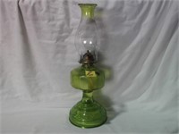 GREEN GLASS KEROSENE OIL LAMP