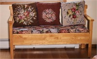 Wooden Storage Bench w/ Cushion & Pillows