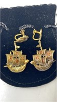 Vintage Spanish Galleon Screw Back Earrings