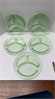 5 Vintage Uranium Green Glass Divided 9" Plates