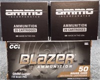 (90) Rounds 9mm Luger Ammo Inc. & CCi Ammunition