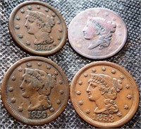 1837, 1853, 1855 & 1856 U.S. Large Cent Coins