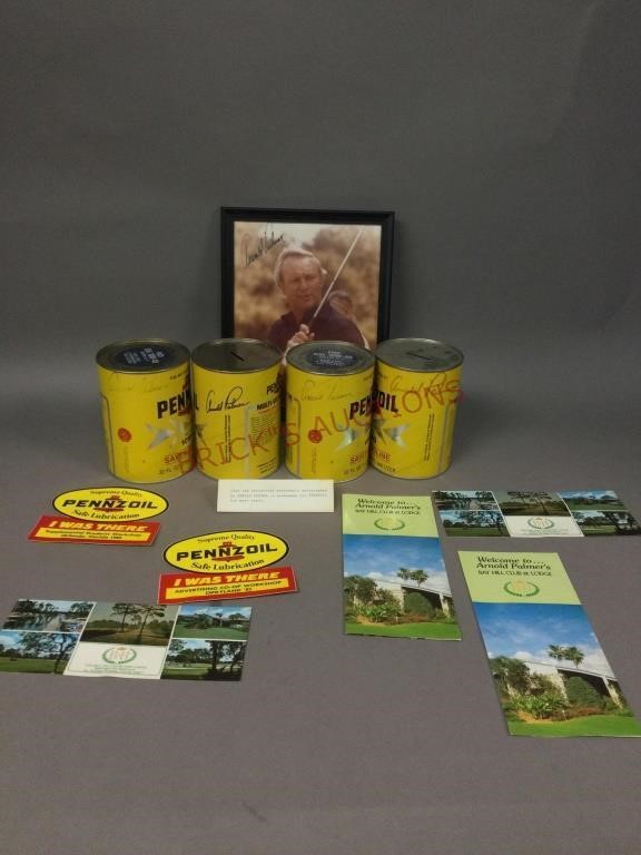 Signed Pennzoil cans and photograph and more