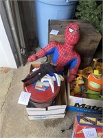 Spider man action figure, plush, can