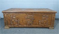 Solid Wood Trunk With Oriental Motif Carving