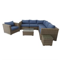 Key Largo Blue Outdoor Sectional and Chair with Co