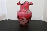 Fenton Handpainted Cranberry Vase