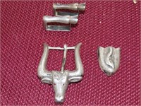 Sterling silver Bull steer belt buckle & clips.