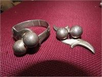 Heavy Sterling silver bracelet & broach. Mid