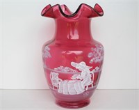 Fenton Mary Gregory Cranberry Glass Vase