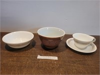 PYREX + Corelle Bowls, Cup/Saucer "Woodland Brown"
