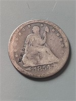 1854 Seated Liberty Quarter Detail Stamped Letters