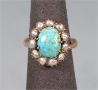 10K Gold, Turquoise & Baroque Pearl Ring