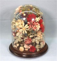 Victorian Woolwork Flowers in Glass Terrarium