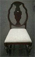 Antique Wood Rocker With Cloth Padded Seat