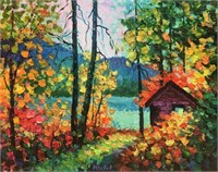 “Autumn's Cabin"16"x20"Original Painting-Antanenka