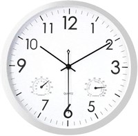 Silent Non-ticking Blue Wall Clock with Temperatur