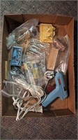 Box Lot of Hardware and Glue Gun