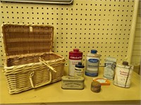 Vintage Bathroom advertising tins and Basket