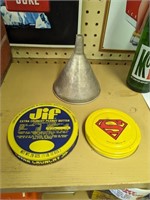 Peanut Butter Superman Lid JIF and Funnel