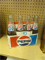 Vintage Pepsi Bottles and 16 oz Carrying Carton